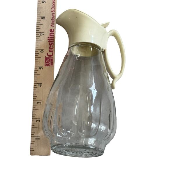 VTG Syrup Dispenser Plastic Lid Glass Body Breakfast Brunch Kitchen Cooking - Picture 2 of 7